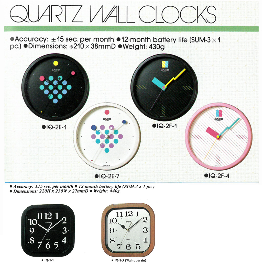 Clocks, Wall, Quartz, IQ-2E-1, IQ-2E-7, IQ-2F-1, IQ-2F-4, IQ-1-1, IQ-1-5