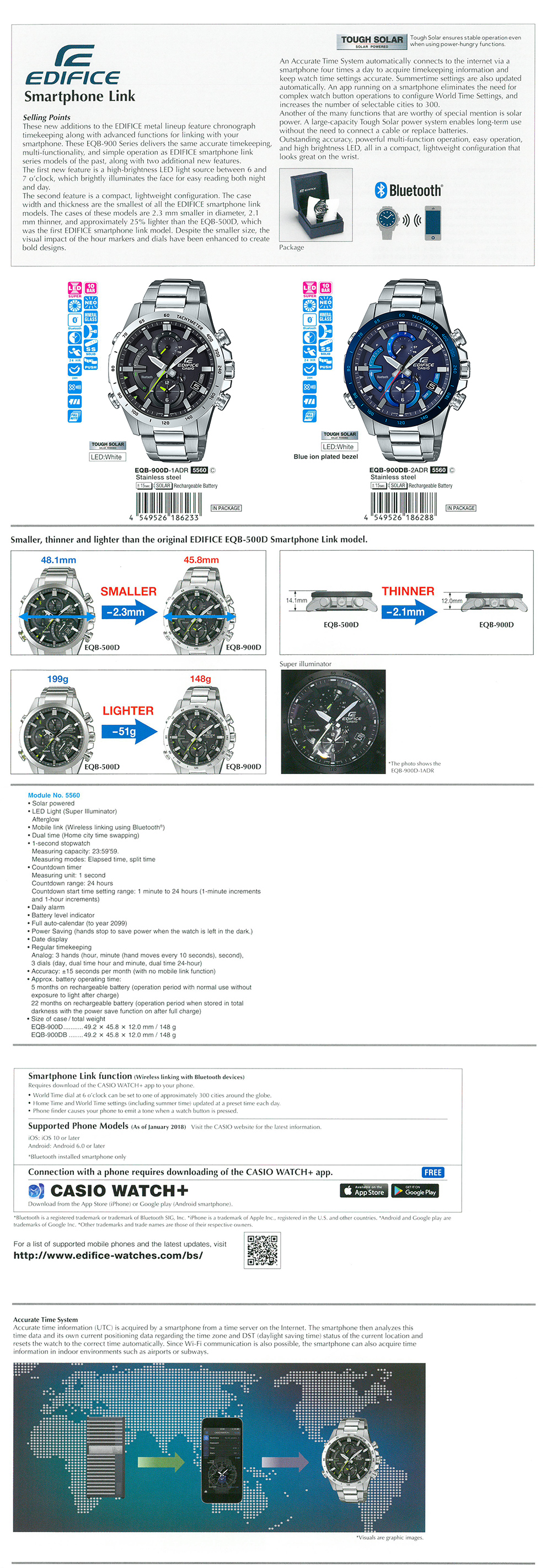 Edifice, smartphone link, tough solar, bluetooth, casiowatch, APP, EQB-900D-1A, EQB-900DB-2A