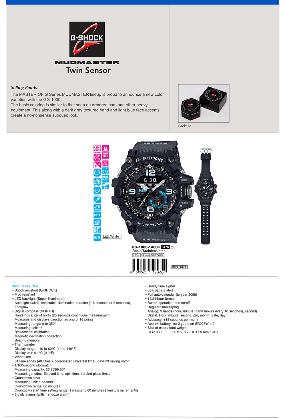 G-SHOCK, Mudmaster, Twin Sensor, dark gray, no-nonsense, subdued look, GG-1000-1A8